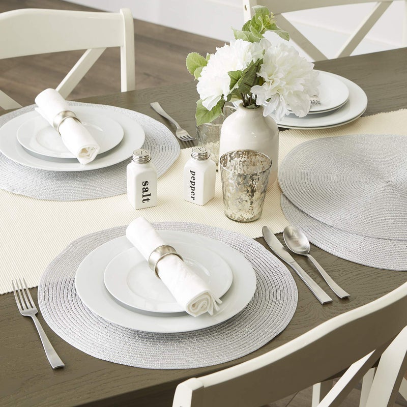 DII Woven Placemats Collection Metallic Round Placemat Set, 15", Platinum Silver, 4 Piece - Image 5